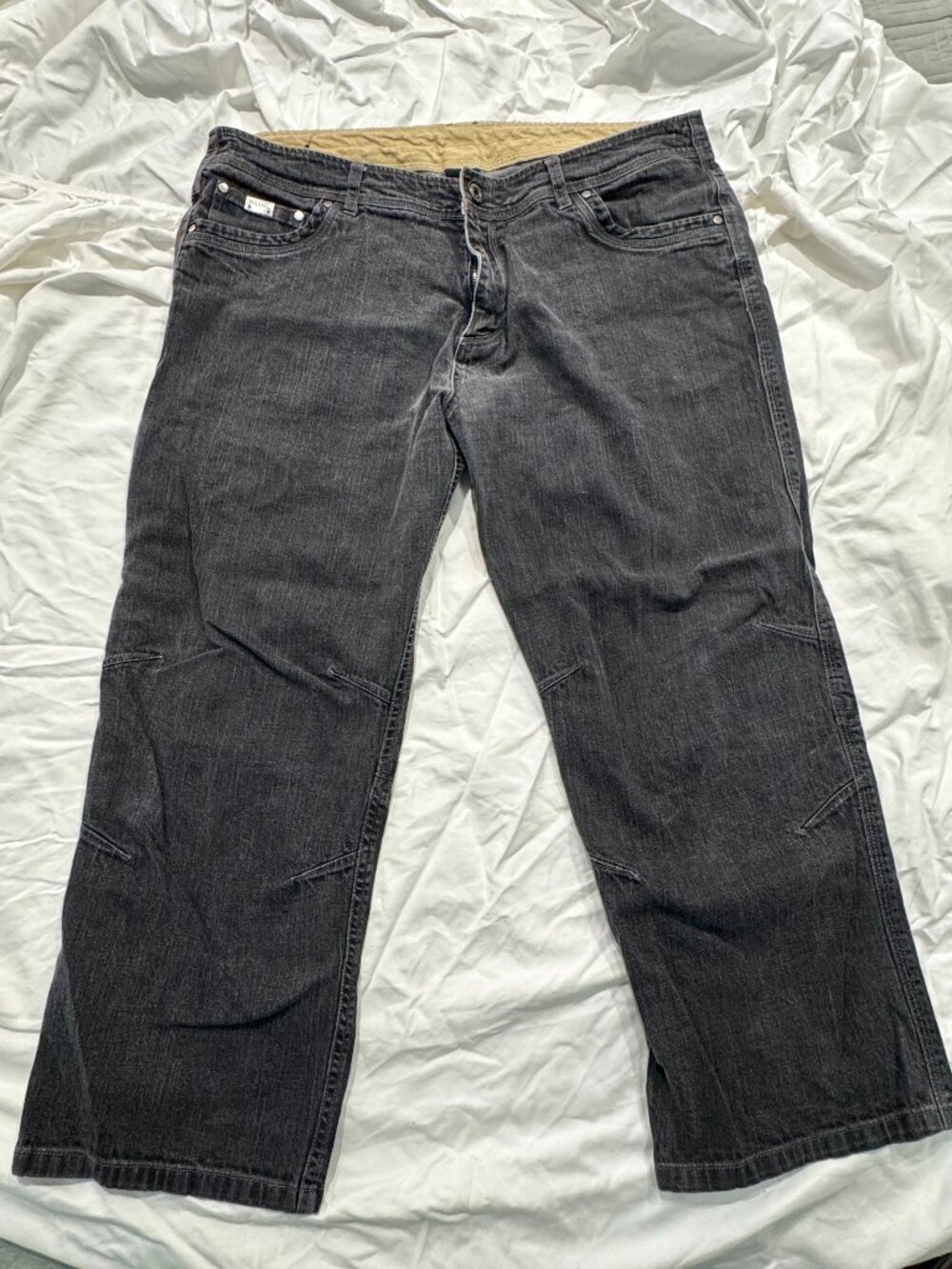 Kuhl Riot Jeans Mens 40x25.5 Black Vintage Patina Dye Articulated Knees Stretch